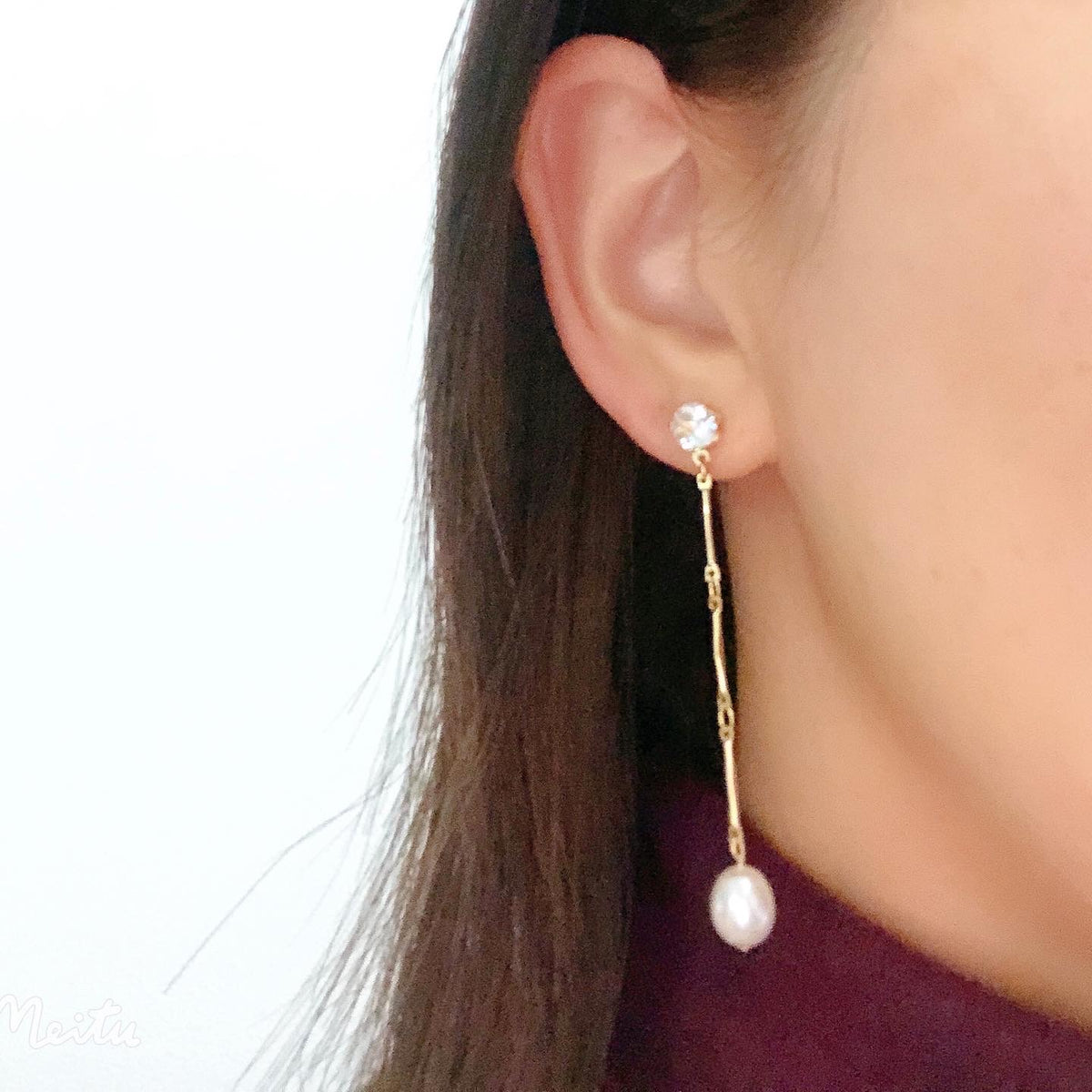 Dainty | Long pearl dangle earrings – onbreezejewellery
